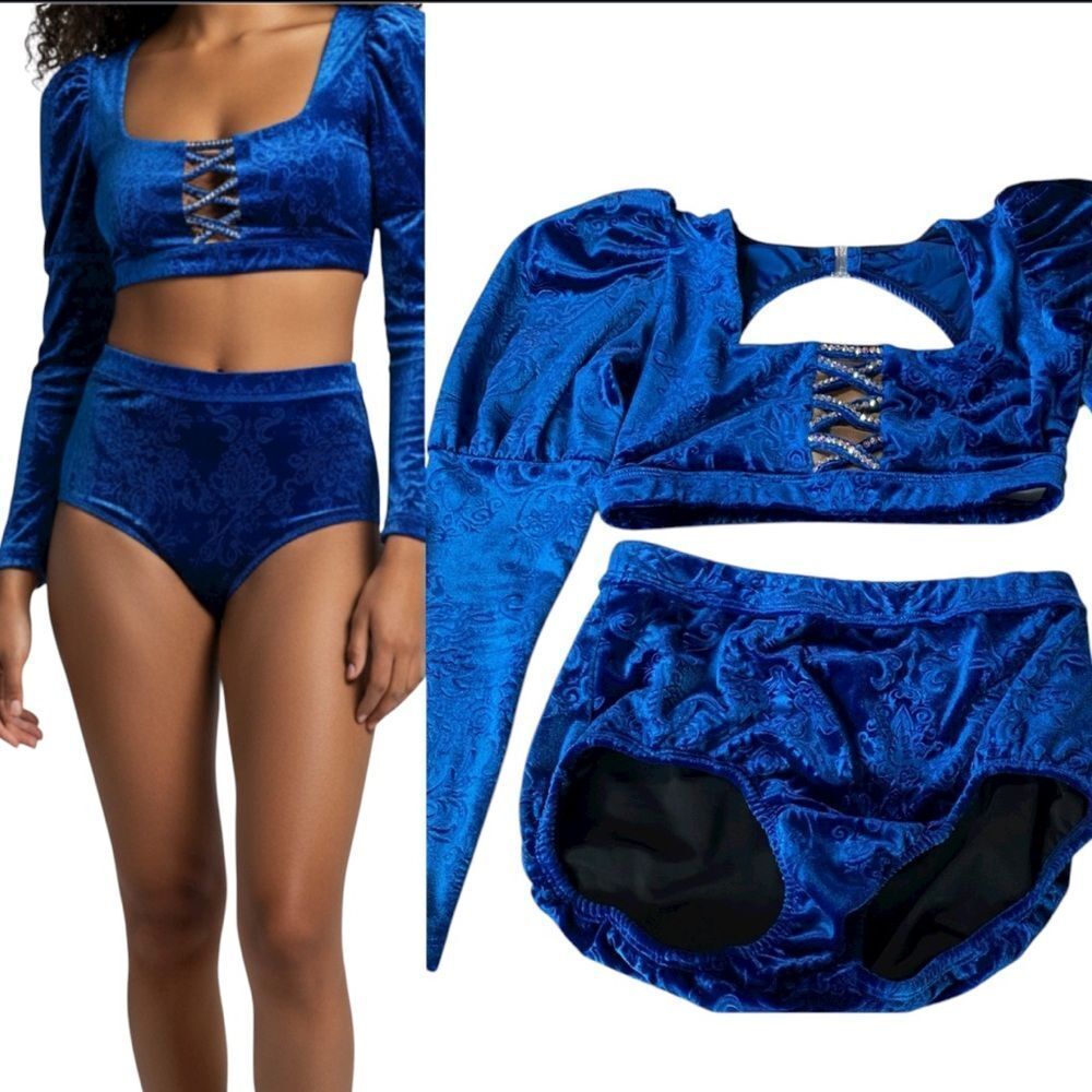 LA dance solo custom blue costume velvet 2 piece renaissance SA-Small adult